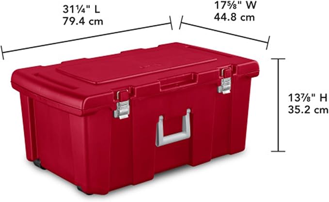 Sterilite 4 Pack Wheeled Footlocker, Lockable Plastic Utility Storage Container, Red