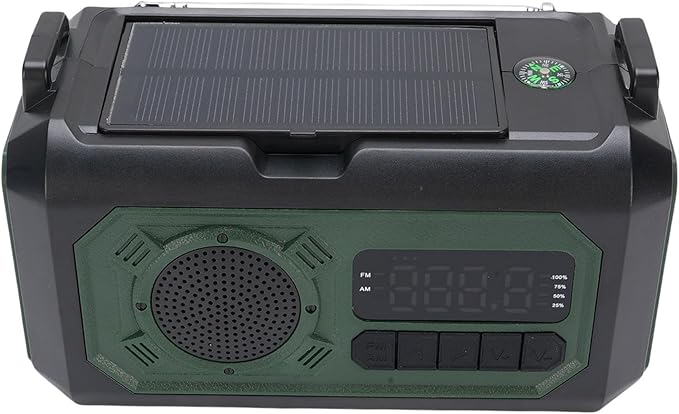 12000mAh Emergency Radio Hand Crank Solar Powered Portable AM FM WB Weather Radio with SOS Alarm Flashlight Compass for Outdoor Camping Survival