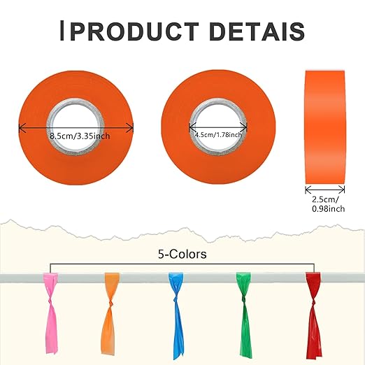 10 Pack Flagging Tape 5 Assorted Colors, Non-Adhesive Plastic Ribbon Neon Marking,1"*2000' Marking Tape for Tree Marking, Hunting, Boundaries and Hazardous Areas,Trail Marking