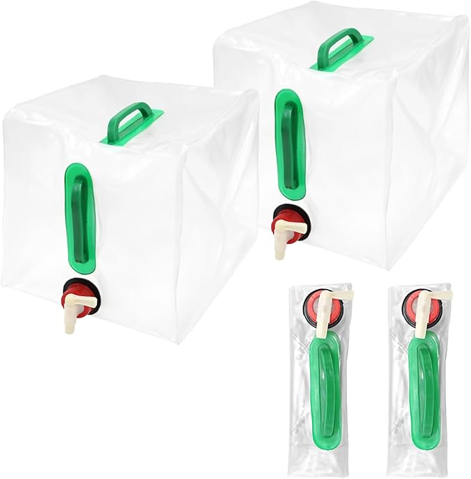 XINGGLIANG 2 Pack 5 Gallon Collapsible Water Container with Spigot, No Leakage Foldable Portable Water Canteen,Transparent Design Portable Water Jug,for Outdoor Hiking,Car, Picnic and Emergency