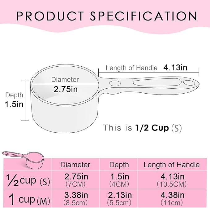 Super Design 1/2 Cup Dog Food Scoop for Container Melamine Measuring Scoop for Dogs Cats Birds and Rabbits Pet Food Feeding Scoop Dishwasher Safe - Baby Pink