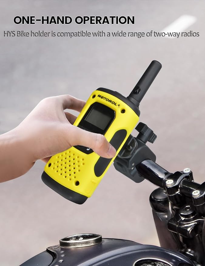 HYS Heavy-Duty Motorycle Walkie Talkie Mount - Bike Handheld Ham Radio Holder Handlebar Clamp (0.79-1.97inchs) - Universal Two Way Radio with Clip Holder Mount for Bike Motobike ATVs MTBs Golf carts
