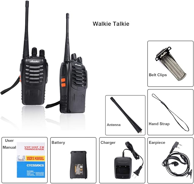 Walkie Talkies Rechargeable Long Range Two Way Radios 16-Channel with Earpiece Battery n Charger (3 Pack)