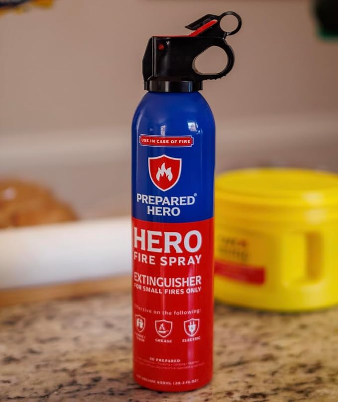 Prepared Hero Fire Spray - Mini Fire Extinguishers for House, Car, Garage - Kitchen Small Fire Extinguisher for Home, 100% Organic - Compact, Portable & Easy to Use, Non-Toxic - 4 Pack