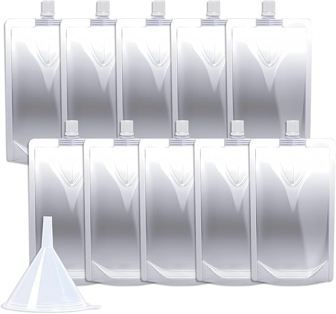 8OZ 10PCS Drink Pouches,Reusable Plastic Flask with Funnel for Drinking Liquid Beverage Juice,Stand Up Drink Bags for Travel Camping Outdoor Sport Concert Events,Leak-Proof Food Grade