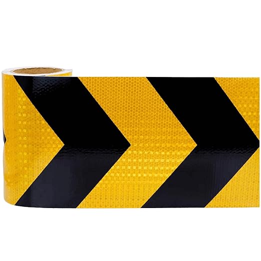 Reflective Tape Yellow Black 16 inch Wide, Outdoor Waterproof Hazard Conspicuity Warning Industrial Marking Tape (66 feet)