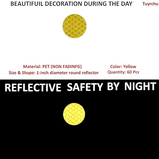 Yellow Reflective Stickers 1-inch Diameter Round Reflector, Outdoor Waterproof High Visibility Warning Adhesive Tape (60 Pcs)