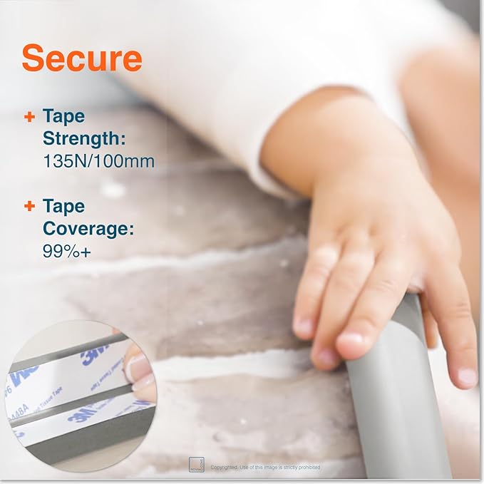 Roving Cove HeftyFit Edge Corner Protector Baby Proofing (Large 18ft Edge 8 Corners), Heavy-Duty, Soft NBR Rubber Foam, Furniture Fireplace Safety Bumper Guard, 3M Adhesive, Stone Grey