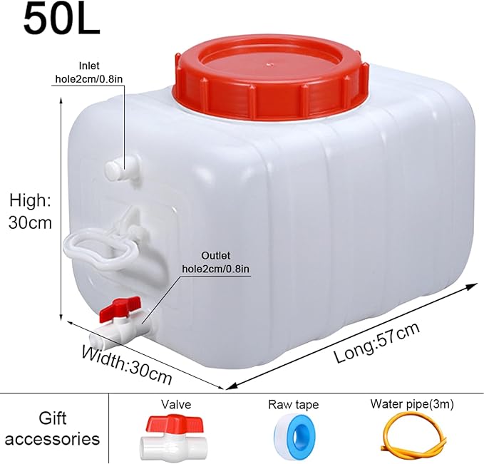 Water Storage Containers Water Carrier Plastic Water Tank with Tap Emergency Water Container 50L/80L/110L/200L Water Bucket Jug for Hiking Camping Driking Outdoors Indoors(Size:50L)