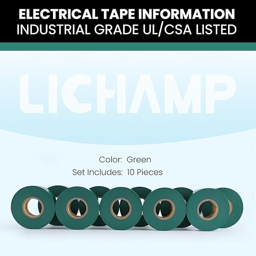 Lichamp 10-Pack Green Electrical Tape Waterproof, 3/4 in x 66ft, Industrial Grade UL/CSA Listed High Temp Electrical Tape Green Electric Super Vinyl