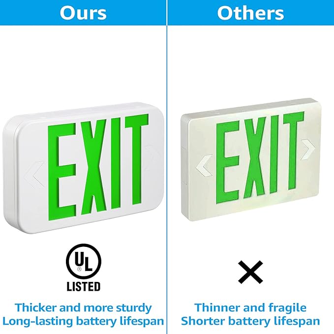 TORCHSTAR LED Exit Sign, Emergency Exit Light with Battery Backup, Double Face, UL 924, AC 120/277V, Damp Location, Hardwired Green Letter Exit Lights for Business Indoor, Pack of 2