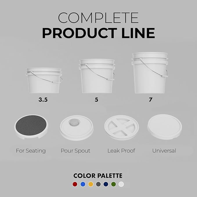 3.5-Gallon White Bucket Pail Container with Lid | Food Grade | Heavy-Duty Extra Durable | Metal Handles with Plastic Grip for Easy Carrying | Multi-Use | Easy Stack and Store | BPA Free - 2 Pack