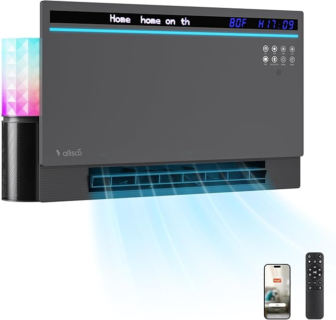 Smart Electric Space Heater with Bluetooth Speaker & RGB Light, App/Remote/Touch Control, Freestanding/Wall Heater, 2 Heat & 2 Fan Modes for All-Season Indoor Use