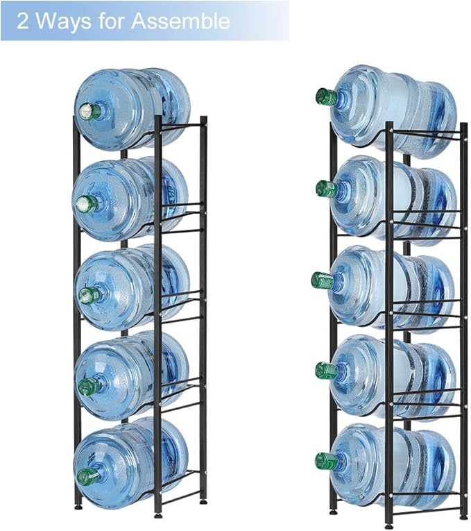 LIANTRAL 5 Gallon Water Jug Holder, 5 Tiers Black Heavy Duty Water Rack Freestanding, Water Bottle Organizer for Home Office
