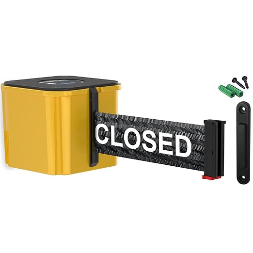 WM412 Retractable Belt Wall Mounted Yellow Crowd Control Barrier and Receiving End, 30' This Lane Closed Belt