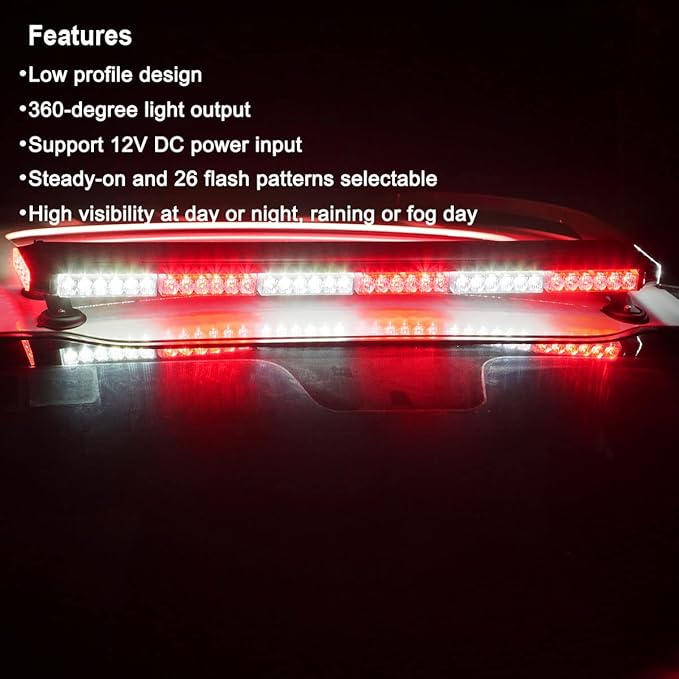WOWTOU Roof Top Flashing Strong Magnetic 80 LED Red White Emergency Strobe Light Bar for Firefighter First Responder Vehicles Fire Trucks, Double Side Safety Warning Beacon Lights