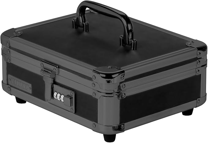 Vaultz Locking Cash Box with Bill and Coin Tray, Combination Lock, 8.5 x 4 x 10 Inches, Tactical Black (VZ00308)