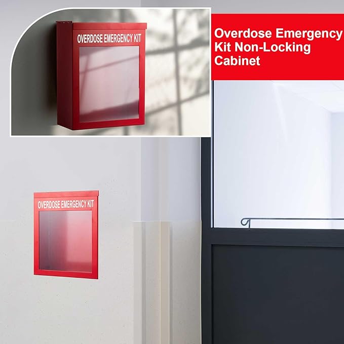 Zonon 2 Pcs Naloxone Overdose Kit Non Locking Cabinet Wall Mountable Break in Case of Emergency Box Opioid Overdose with Acrylic Window 7 1/4 x 9 1/8 x 3 5/8 Inches Medication Not Included (Red)