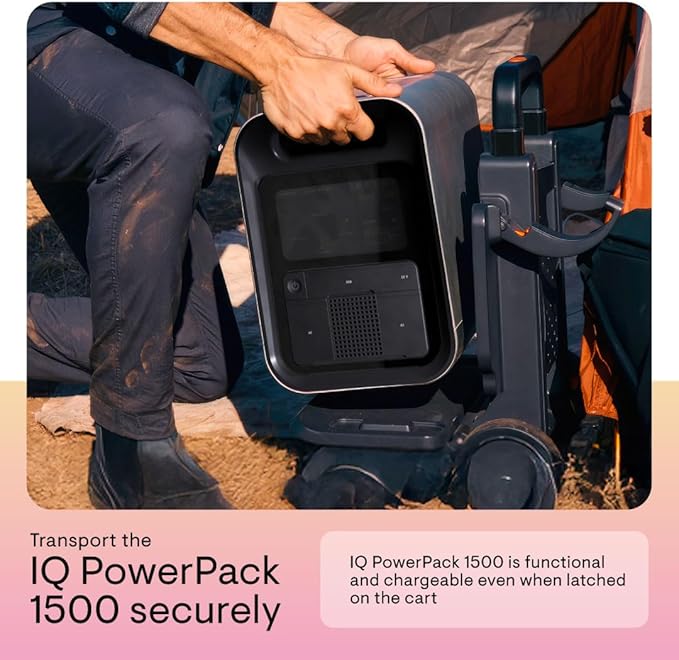 Enphase IQ PowerPack 1500 + IQ Cart – Advanced portable power with microinverter technology, LCD touchscreen, 4G cellular, Wi-Fi & Bluetooth, IQ Cart for easy mobility during camping or home backup