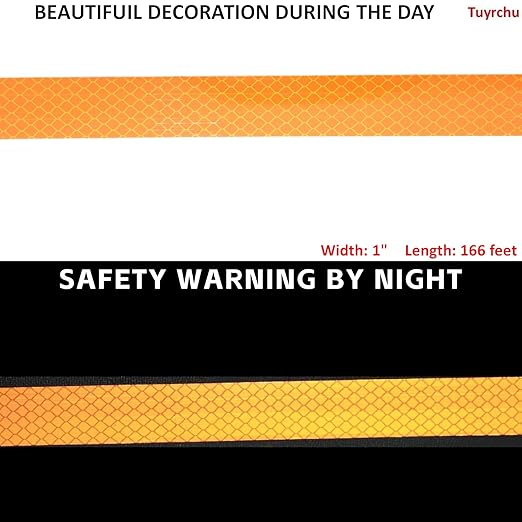 Industrial Non Fading Reflective Tape Orange 1 inch Wide, Outdoor Waterproof High Visibility Safety Warning Adhesive Strips (166 feet)