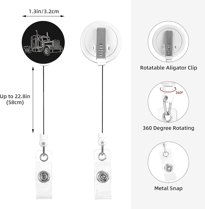 Truck Trucker Badge Reels Retractable Badge Holder with Clip for Id Name Tag Office Worker Student Teacher Nurse Doctor