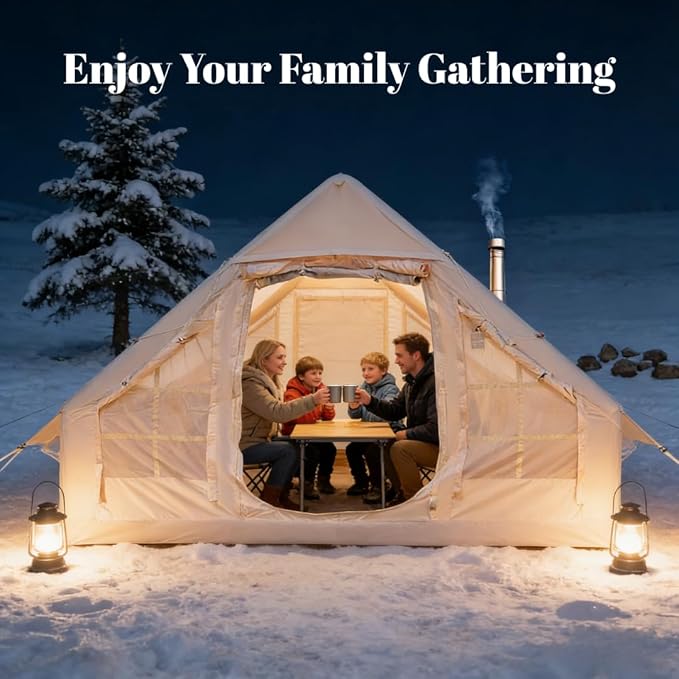 Easy Setup Inflatable Camping Tent, Waterproof 4 Season Air Tent with Hand Pump, Oxford Glamping Tent for 4/6/8 Adults