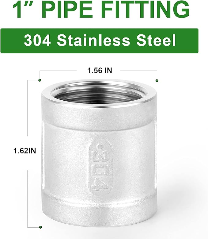 TAISHER 5PCS 304 Stainless Steel Cast Pipe Fitting, Coupling, 1" x 1" NPT Female Threaded