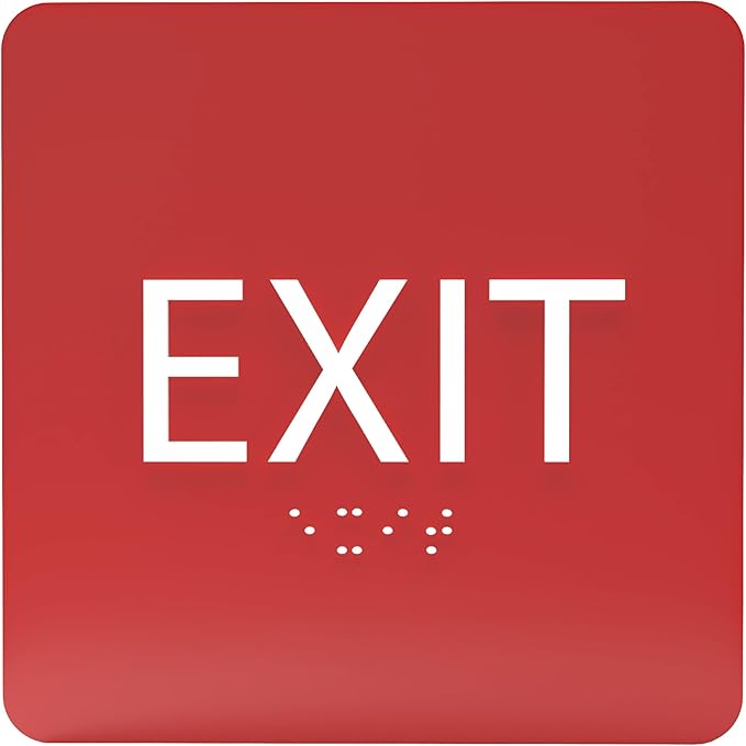 6" X6" Exit Sign - ADA Compliant Tactile Graphics Grade 2 Braille Text Acrylic Wall Signs - Emergency Rescue Safety Door Sign for Schools, Offices, Businesses, and Restaurants