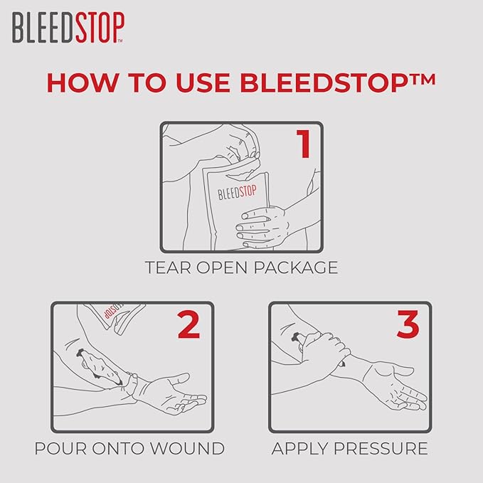 BleedStop™ First Aid Powder for Blood Clotting, Trauma Kit, Blood Thinner Patients, Camping Safety, and Survival Equipment for Moderate to Severe Bleeding Wounds or Nosebleeds - 2 (20g) Pouches