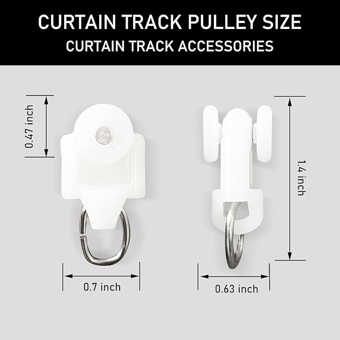 Curtain Tracks Ceiling Wall Mounted Heavy-Duty Curtains Rails Room Divider Curtain Track for Living Room Bedroom Room Shower Divider Special Pulley White 20PCS
