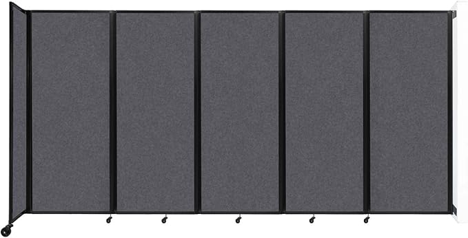 Versare Room Divider 360 Wall-Mounted Folding Partition | Locking Wheels | Temporary Room Separator | 14' x 6'10" Dark Gray SoundSorb Panels