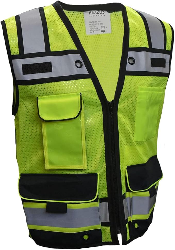 (B Engineer Safety Vest, High Visibility Reflective Safety, Vest Mesh with Zipper and pockets