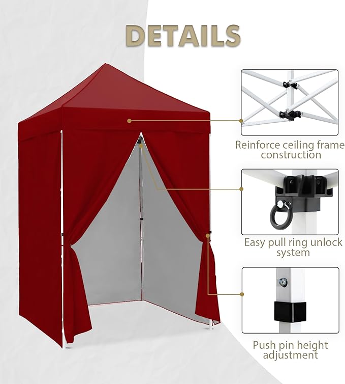 EAGLE PEAK 5x5 Instant Canopy with 4-Side Wall Panels, Small Pop up Portable Canopy Tent with Carry Bag, Light Weight Sun Shelter for Sports, Camping and Beach, Burgundy