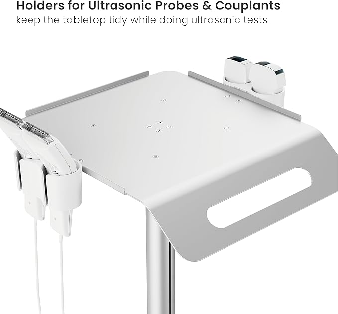 Mount Plus MB-C14 Medical Mobile Trolley with Wheels 33.1"-45.3" Height Adjustable Steel Dental Cart Rolling Ultrasound Lab Cart with 16.3"× 15.1" Large Tabletop | Scanner Holders