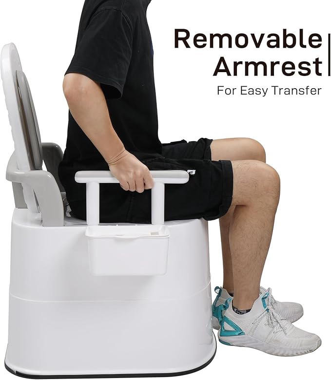 VINGLI Larger Portable Toilet for Adults Camping, Commode Back & Handrail Design, Indoor Outdoor Commode with Inner Bucket for for Adult, RV, Boat, Van, Travel, Emergency Use