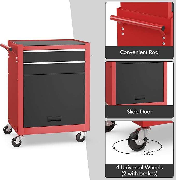 Goplus Tool Chest, 3-in-1 Rolling 6 Drawers Tool Cabinet with Detachable Top Toolbox, Middle Tool Storage, Universal Lockable Wheels, Protective Liner, Auto Lock, Metal Tool Box for Garage Workshop