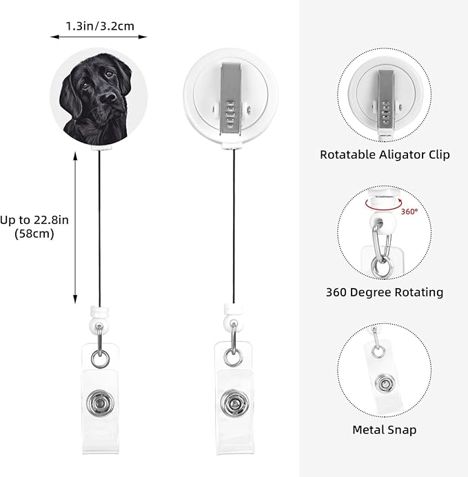Black Lab Dog Badge Reels Retractable Badge Holder with Clip for Id Name Tag Office Worker Student Teacher Nurse Doctor