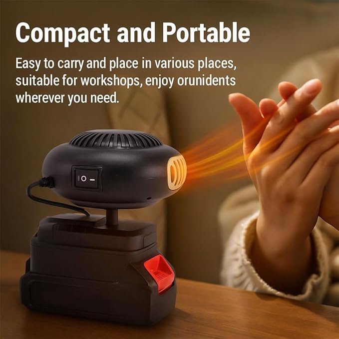 Battery Powered Space Heater, 2026 New Battery Operated Heater for Indoors Car, Portable Car Window Defroster with Anti Tilt Design, Long Lasting Heating & Quiet Operating for Cars Office (2*Battery)