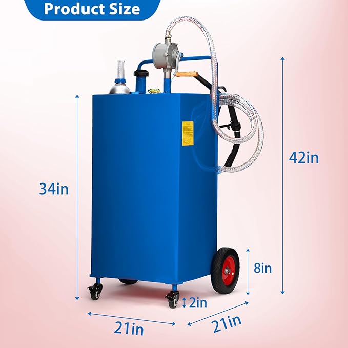 Upgraded 30 Gallon Fuel Caddy, Manual Hand Pump & Easy-Roll Wheels, Heavy-Duty UV-Resistant Steel Tank for Gas & Diesel, Portable Fuel Storage for Tractors, Mowers, Boats