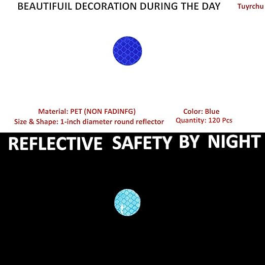 Blue Reflective Stickers 1-inch Diameter Round Reflector, Outdoor Waterproof High Visibility Warning Adhesive Tape (120 Pcs)