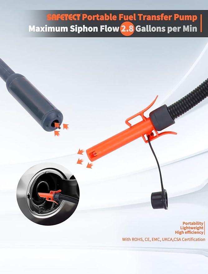 Fuel Transfer Pump with Auto-Stop, 2.8 GPM, Portable Power Battery Pump for Gas, Gasoline Siphon Pump, Gas Pump, Telescoping Gas Can Pump Battery Operated, 51" Long Transfer Hose, Siphon Pump