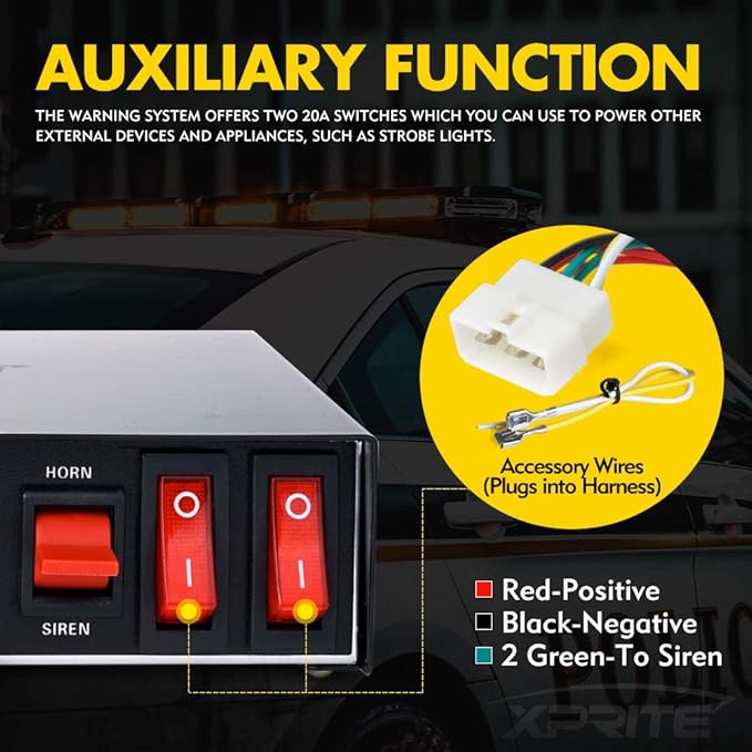 Xprite 8 Tones 200 Watt Emergency Warning Siren Extra Slim Speaker PA System Kit w/Handheld Microphone & 2 Lights Control Switches