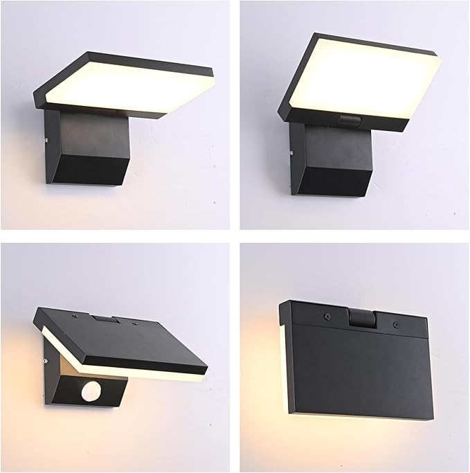 LED Motion Sensor Outdoor Wall IP65 18W, Black Folding LED Wall Lamp, 3000K Waterproof Courtyard Wall for House Porch Garage