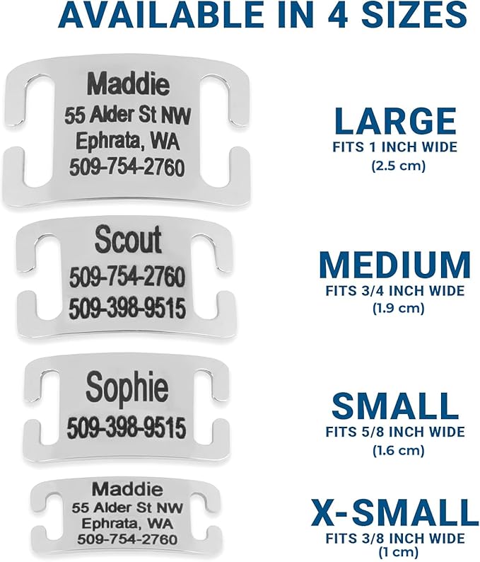 GoTags Slide-On Pet ID Tags, Curved Personalized Dog and Cat, Silent, No Noise Stainless Steel, Custom Engraved in 4 Sizes for Large and Small Pets, Purple