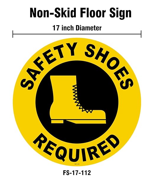 Stranco Floor Signs "SAFETY SHOES REQUIRED" Non-Slip Permanent Acrylic Adhesive, 17" Black on Yellow
