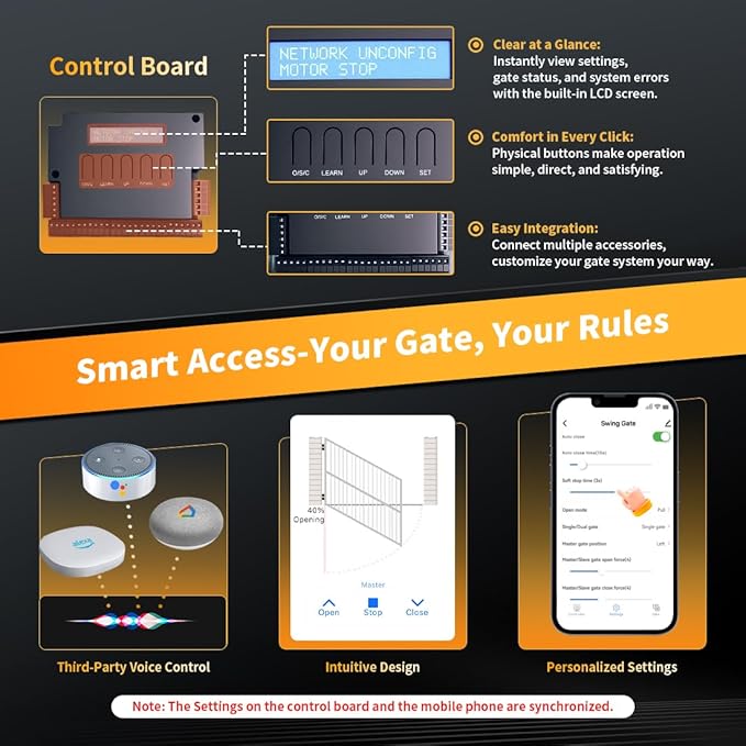 TOPENS XD851 Smart Gate Opener for Heavy Duty Single Swing Gates Up to 18ft, Automatic Gate Opener with App Control AC Powered Remote Control Kit Solar Compatible