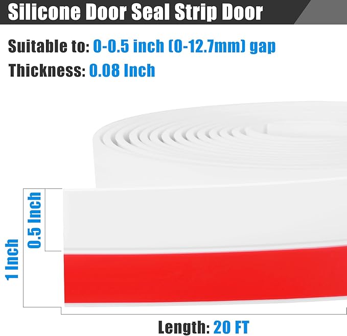 Draft Seal Tape for Doors and Windows 1 in x 20 Ft Silicone Weather Stripping Extra Thick 2mm Door Seal Strip with Strong Adhesive Draft Insulation Stopper Side Seal - White