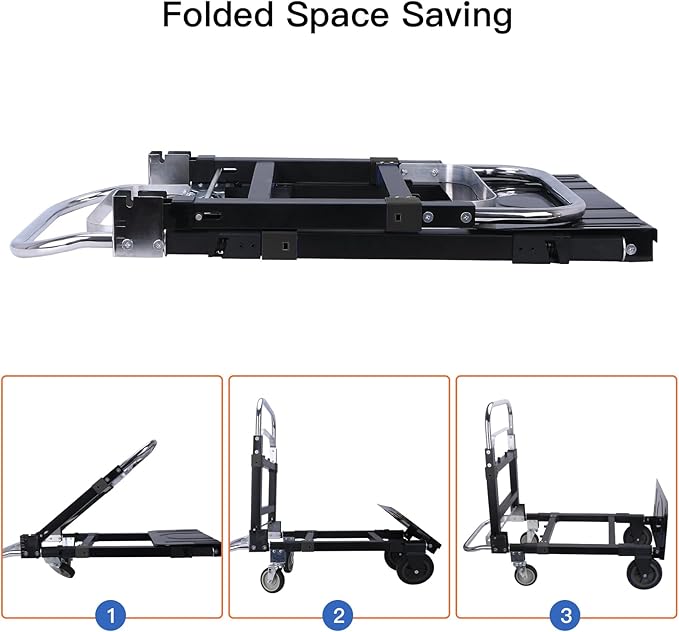 Convertible Folding Hand Truck Aluminium Hand Dolly Cart Foldable Dolly Cart Collapsible for Moving with Retractable Handle for Luggage Moving Warehouse, 500 Lbs Load Capacity
