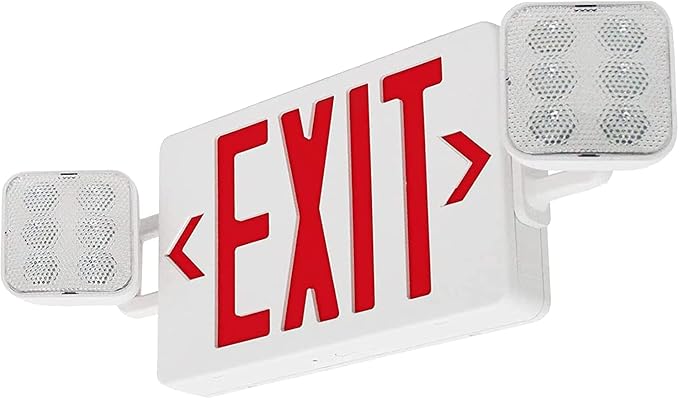 LED Exit Signs with Emergency Lights, Red LED Two Adjustable Head Emergency Exit Light with Backup Battery, AC 120V/277V, ABS Fire Resistant, UL Listed (1Pack)