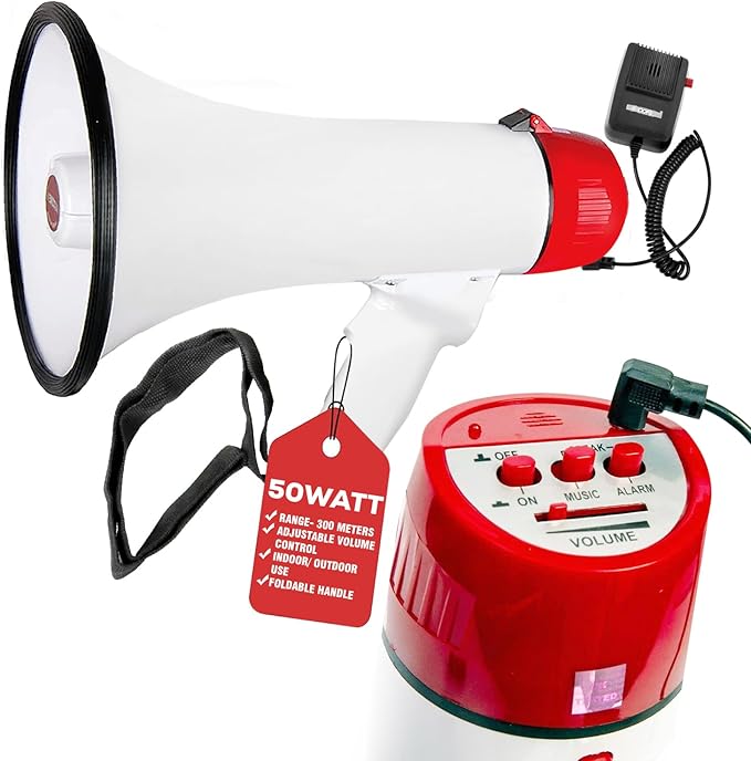 5 CORE 40W Megaphone Bullhorn Cheer Bull Horn Speaker Rechargeable Megaphono 1000 Yard Range Siren Recording USB SD Card AUX Detachable Microphone for Cheerleading, Football, Safety Drills